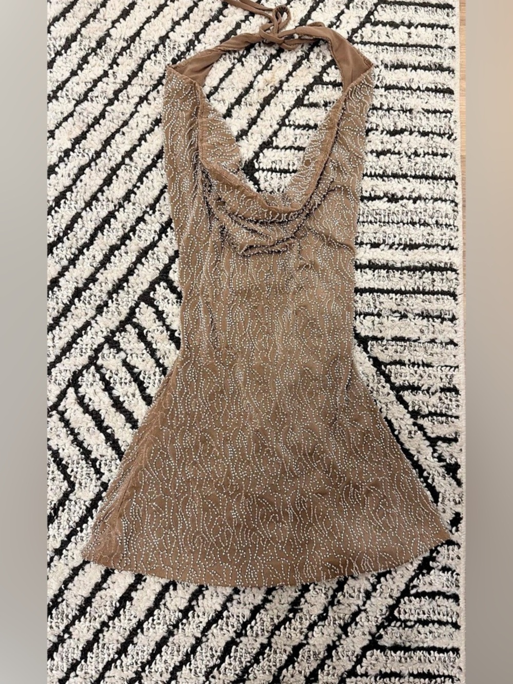 White Fox By Candlelight Beaded Mini Dress Nude Halter Mini Dress Brown XS